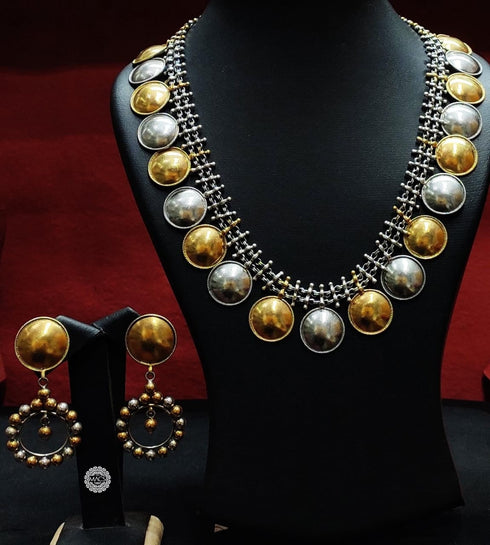 Dual tone necklace earring set